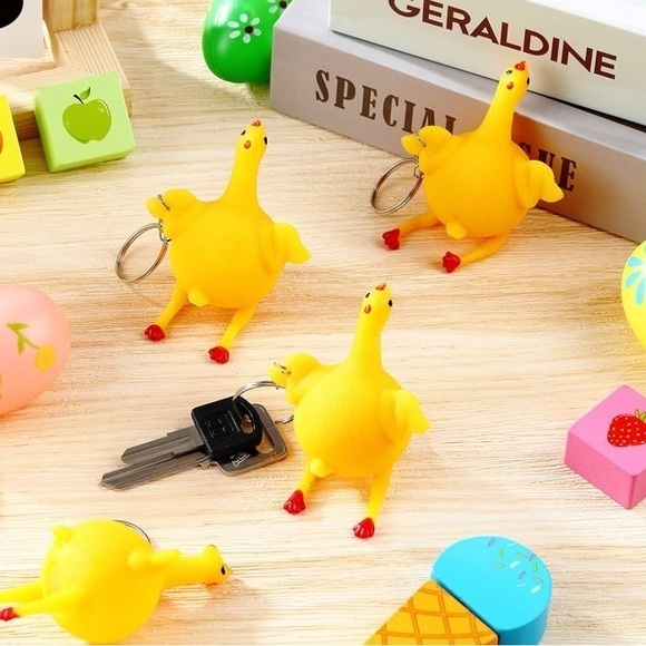Accessories | Funny Rubber Chicken Laying Egg Stress Relief Keychain ...